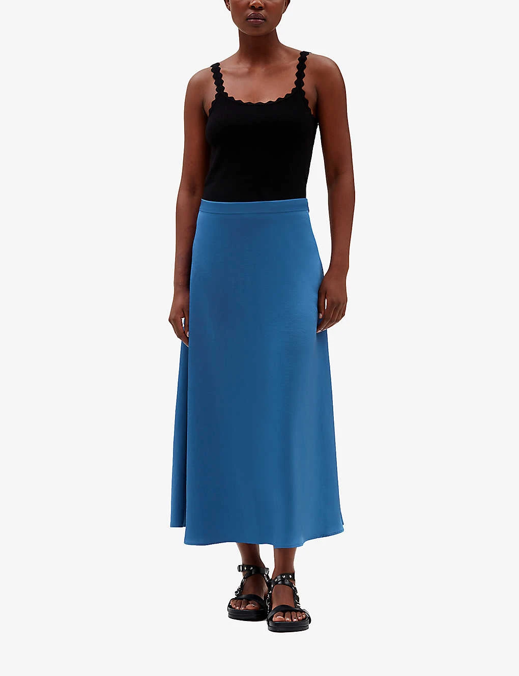 CLAUDIE PIERLOT Sapino Mid-rise Flared Satin Midi Skirt 4 CLAUDIE PIERLOT Sapino Mid-rise Flared Satin Midi Skirt - Image 2