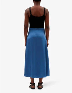 CLAUDIE PIERLOT Sapino Mid-rise Flared Satin Midi Skirt 10 CLAUDIE PIERLOT Sapino Mid-rise Flared Satin Midi Skirt -Closet By She R04121430 BLEUS ALT03