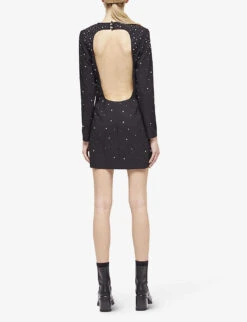 THE KOOPLES Rhinestone-embellished Woven Mini Dress 10 THE KOOPLES Rhinestone-embellished Woven Mini Dress -Closet By She R04122316 BLA01 ALT03