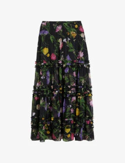 Ted Baker Thieaa Floral-print Tiered Recycled-polyester Maxi Skirt