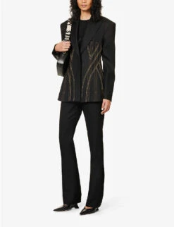 STELLA MCCARTNEY Crosshatch-textured Mid-rise Straight-leg Regular-fit Woven Trousers -Closet By She R04125575 BLACK ALT01