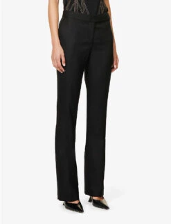 STELLA MCCARTNEY Crosshatch-textured Mid-rise Straight-leg Regular-fit Woven Trousers -Closet By She R04125575 BLACK ALT02