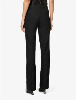 STELLA MCCARTNEY Crosshatch-textured Mid-rise Straight-leg Regular-fit Woven Trousers -Closet By She R04125575 BLACK ALT03