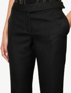 STELLA MCCARTNEY Crosshatch-textured Mid-rise Straight-leg Regular-fit Woven Trousers -Closet By She R04125575 BLACK ALT04