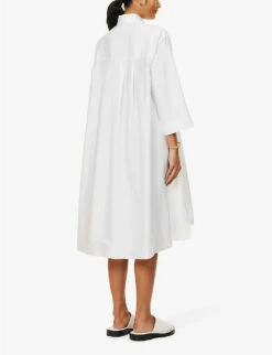 Max Mara Uncino Split-side Stretch-cotton Blend Midi Dress -Closet By She R04127754 OPTICALWHITE ALT03