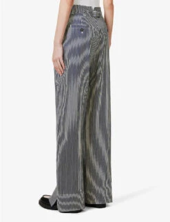 ME AND EM Stripe Wide-leg High-rise Stretch-cotton Trousers -Closet By She R04129179 BLUEWHITE ALT03