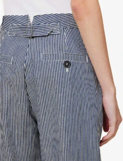 ME AND EM Stripe Wide-leg High-rise Stretch-cotton Trousers -Closet By She R04129179 BLUEWHITE ALT04