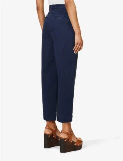 ME AND EM Straight-leg High-rise Stretch-cotton Chino Trousers -Closet By She R04129185 NAVYECLIPSE ALT03