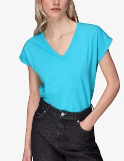Whistles Willa Organic Cotton-jersey T-shirt -Closet By She R04129281 TURQUOISE ALT02