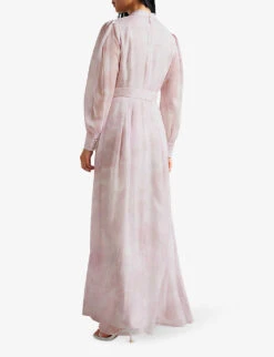 Ted Baker Huron Blouson-sleeve Recycled-polyester Maxi Dress -Closet By She R04129694 PINK ALT02