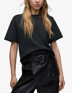 AllSaints Cygni Cut-out Organic-cotton T-shirt -Closet By She R04131319 WASHEDBLACK ALT02