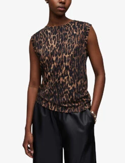 AllSaints Anita Leopard-print Cotton-jersey Top -Closet By She R04131945 NATURALBROWN ALT02
