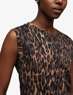 AllSaints Anita Leopard-print Cotton-jersey Top -Closet By She R04131945 NATURALBROWN ALT04