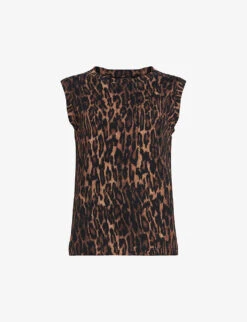 AllSaints Anita Leopard-print Cotton-jersey Top
