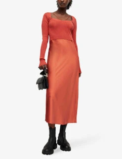 AllSaints Sassi Scoop-neck Adjustable-strap Woven Midi Dress -Closet By She R04132654 CLAYRED ALT02