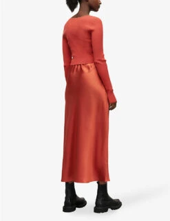 AllSaints Sassi Scoop-neck Adjustable-strap Woven Midi Dress -Closet By She R04132654 CLAYRED ALT03
