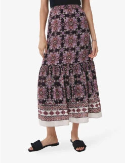 Ikks Graphic-print Crepe-voile Midi Skirt -Closet By She R04133248 RASPBERRY ALT02