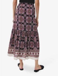 Ikks Graphic-print Crepe-voile Midi Skirt -Closet By She R04133248 RASPBERRY ALT03