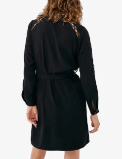 Ikks Ladder-stitch Belted Woven Mini Shirt Dress -Closet By She R04133256 BLACK ALT02