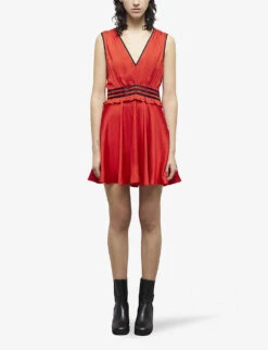 THE KOOPLES V-neck Contrasting Grosgrain Satin Mini Dress -Closet By She R04133980 RED01 ALT02