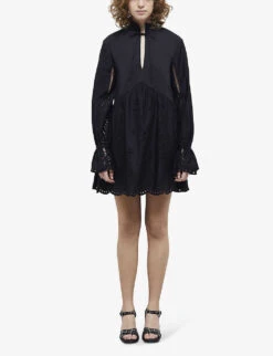 THE KOOPLES Ruched-neck Broderie-anglaise Cotton Dress -Closet By She R04134643 BLA01 ALT02