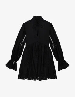 THE KOOPLES Ruched-neck Broderie-anglaise Cotton Dress