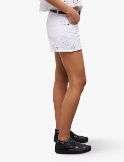 THE KOOPLES Embroidered Cut-off Denim Shorts 9 THE KOOPLES Embroidered Cut-off Denim Shorts -Closet By She R04135421 WHI01 ALT02