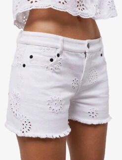 THE KOOPLES Embroidered Cut-off Denim Shorts 11 THE KOOPLES Embroidered Cut-off Denim Shorts -Closet By She R04135421 WHI01 ALT04