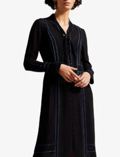 Ted Baker Claiirr Scallop-trim Woven Midi Dress -Closet By She R04135845 BLACK ALT03