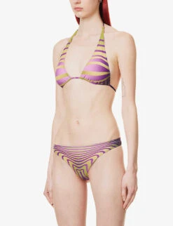 Jean Paul Gaultier Abstract-print Halterneck Bikini Top -Closet By She R04137661 GREENPURPLE ALT02