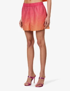 SELF PORTRAIT Crystal-embellished Mid-rise Woven Shorts -Closet By She R04137711 PINK ALT02