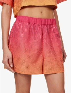 SELF PORTRAIT Crystal-embellished Mid-rise Woven Shorts -Closet By She R04137711 PINK ALT04