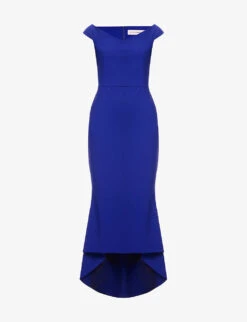 Arilda V-neck Dipped Hem Stretch-woven Midi Dress