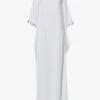 Asymmetric Metallic-embroidered Woven Maxi Kaftan -Closet By She R04141957 OFFWHITE M