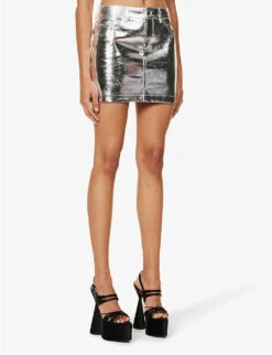 Metallic Mid-rise Cotton-blend Mini Skirt 9 Metallic Mid-rise Cotton-blend Mini Skirt -Closet By She R04145509 SILVER ALT02