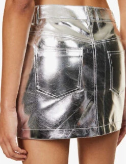 Metallic Mid-rise Cotton-blend Mini Skirt 11 Metallic Mid-rise Cotton-blend Mini Skirt -Closet By She R04145509 SILVER ALT04