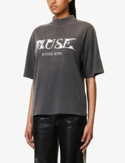 ANINE BING Painted Muse Graphic-print Organic-cotton T-shirt -Closet By She R04146352 WASHEDBLACK ALT02