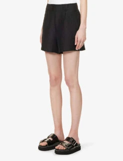 ANINE BING Koa Waffle-texture Rayon-blend Shorts -Closet By She R04146361 BLACK ALT02
