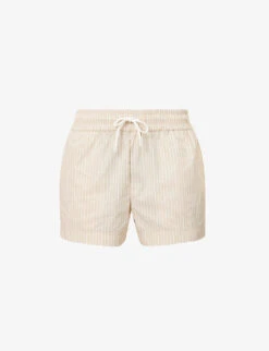 FRAME Drawstring Striped Cotton-blend Shorts