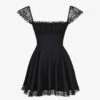 Kaia Square-neck A-line Woven Mini Dress -Closet By She R04146887 BLACK M