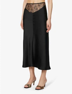 Curzola Lace-panel Satin Midi Skirt -Closet By She R04147073 BLACK ALT02