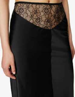Curzola Lace-panel Satin Midi Skirt -Closet By She R04147073 BLACK ALT04