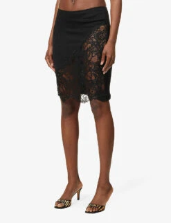 Policandro Lace-trim Woven Midi Skirt -Closet By She R04147079 BLACK ALT02