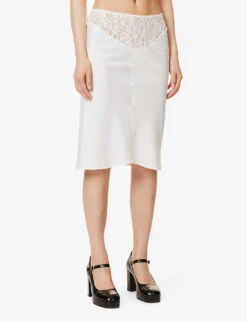 Trimiti Lace-trim Satin Midi Skirt -Closet By She R04147086 WHITE ALT02
