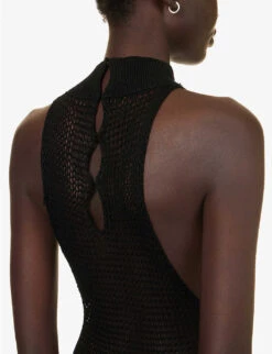 Semi-sheer Mesh-knit Cotton-knitted Maxi Dress -Closet By She R04147635 BLACK ALT04