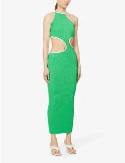 Lya Cut-out Knitted Midi Dress -Closet By She R04148508 VIVIDGREENWHITE ALT02