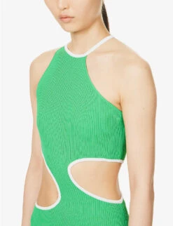 Lya Cut-out Knitted Midi Dress -Closet By She R04148508 VIVIDGREENWHITE ALT04