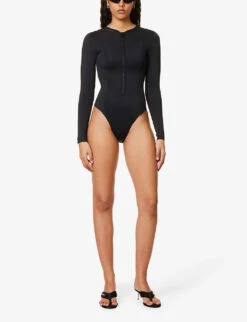 GOOD AMERICAN Compression Long-sleeved Stretch-woven Bodysuit -Closet By She R04148929 BLACK001 ALT01