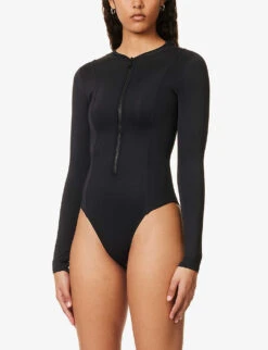 GOOD AMERICAN Compression Long-sleeved Stretch-woven Bodysuit -Closet By She R04148929 BLACK001 ALT02