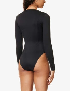 GOOD AMERICAN Compression Long-sleeved Stretch-woven Bodysuit -Closet By She R04148929 BLACK001 ALT03
